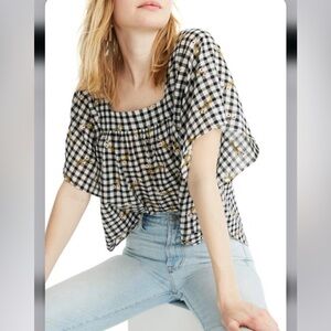 Madewell Daisy Embroidered Gingham Blouse XS